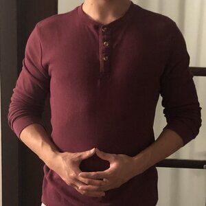 Simons Solid Color Light Burgundy Men's Casual Long Sleeve Buttoned Shirt
